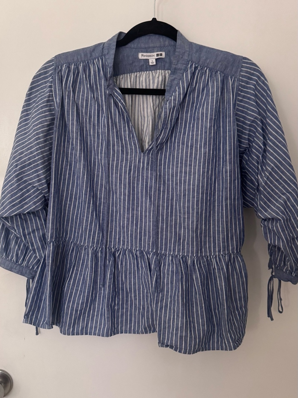 J.W. Anderson Blue and White Striped Peplum Tie-Sleeve Blouse S - Picture 2 of 9